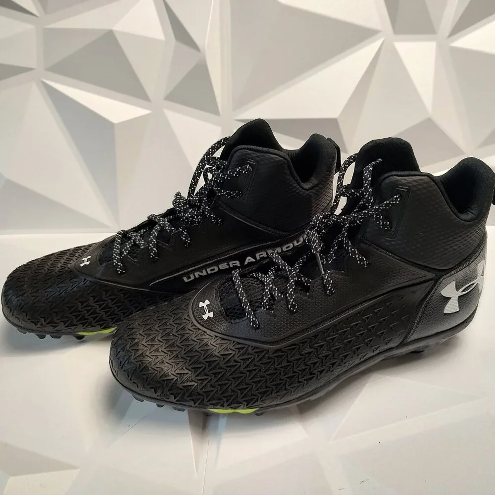 Under Armour Mens Football Cleat 16 Black White Shoe Lacrosse Spine Hammer - Picture 12 of 12